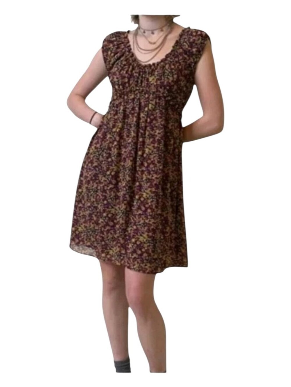 Suzi Chin Womens Autumnal Floral Print Garden Party Ruffled Whimsical Dress 6
